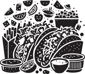 Street Food Tacos and Tropical Drink Vector Illustratio