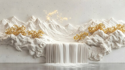 Abstract 3D Waterfall Mountain Landscape Design
