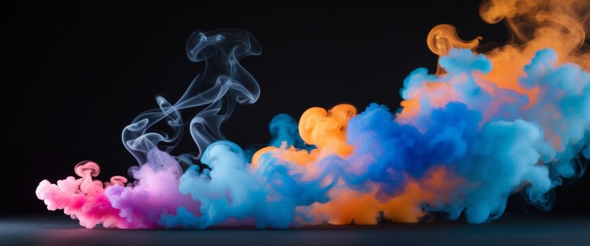 Colorful Abstract Smoke Art A Vibrant Display of Artistic Expression on Black Background.