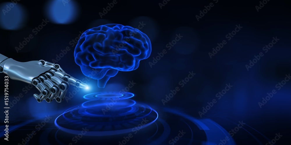 Aufkleber ai brain in robotic system interaction, data processing, automation concept on virtual screen, busin