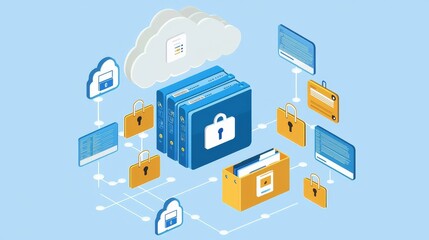 Fototapeta premium Depiction of interconnected files highlighting cybersecurity measures.
