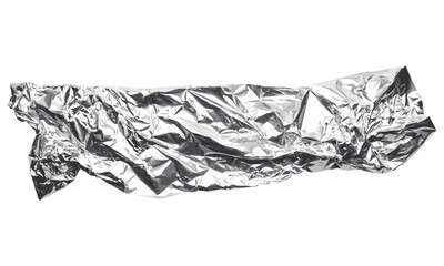Aluminum foil scrap isolated on white, wrinkled texture, crushed silver sheet, vector illustration, household metal waste, kitchen foil material, packaging element.