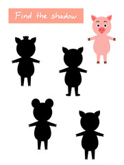 Find the shadow of the pig. Educational game for attention.