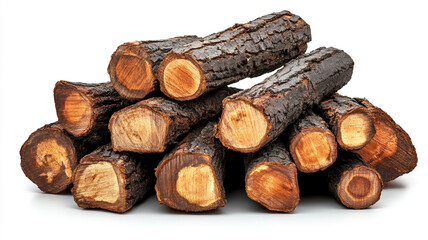 A pile of logs isolated on white background.