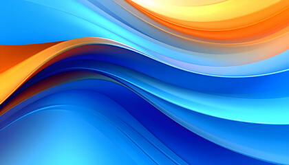 Abstract waves in blue and orange hues create a dynamic, fluid visual effect.