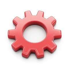 A red gear icon on a white background