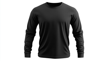 front and back view of black long-sleeve t-shirt mockup on white background.