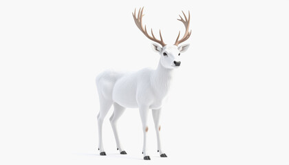 Cute 3d albino deer standing on a white background with copy space for text in full body perspective isolated