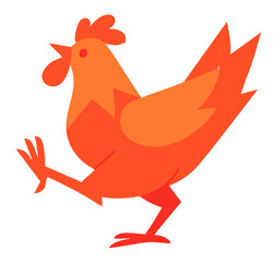 Rooster Chicken illustration, colorful minimalist style, mid-century modern, childlike shapes, whimsical character design, no outlines, solid colors, stylized proportions