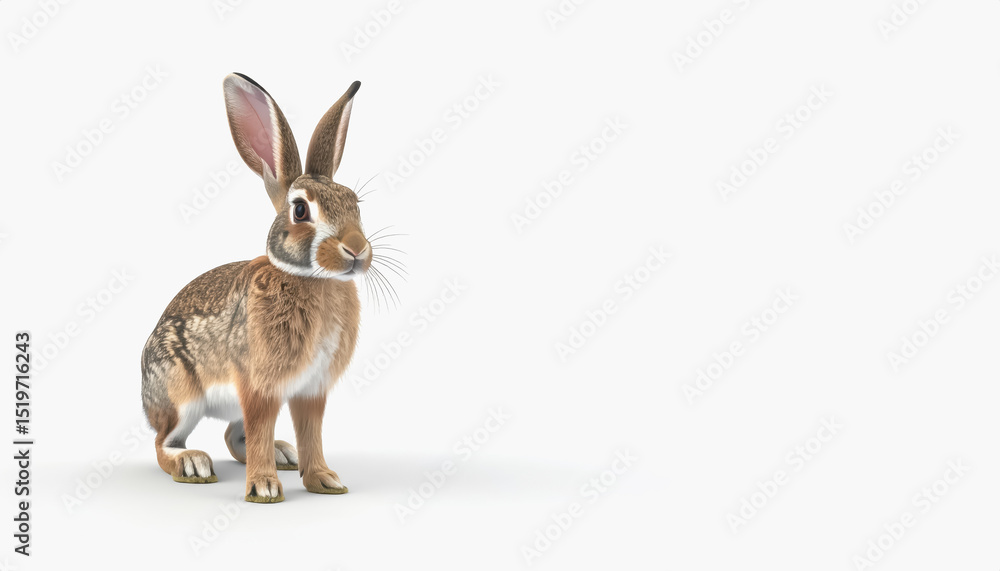 Poster adorable 3d pet rabbit in full body pose on a clean white background with generous copy space for te