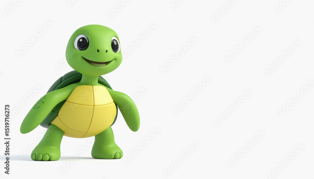 Poster lovely 3d sea turtle with smooth and flippers, isolated on white background with copy space for text