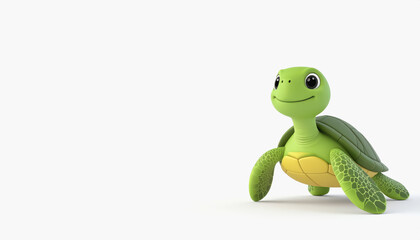 Fototapeta premium Lovely 3d sea turtle with smooth and flippers, isolated on white background with copy space for text