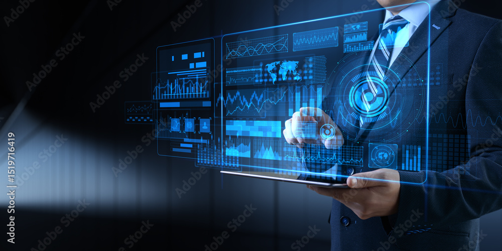 Poster business intelligence and data analytics management with advanced digital dashboards.