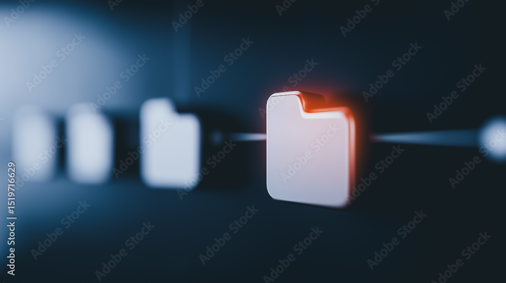 Aufkleber highlighted folder: a digital visualization featuring a glowing folder amidst others, representing d