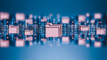 Digital Data Storage: Explore a complex array of data file folder symbols, vividly arranged on an electronic circuit board, reflecting the interconnectedness of our modern, technology-driven world. 