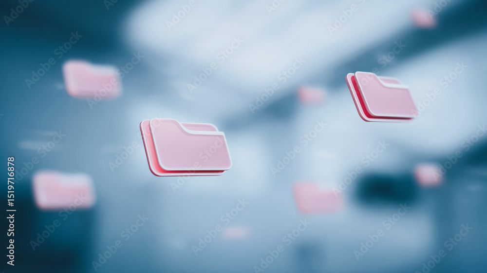Poster data cloud: conceptual image of files floating in a digital space, representing data storage and man
