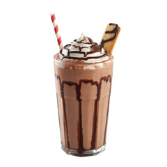 Chocolate milkshake with swirl topping and cookie stick, creamy and indulgent dessert drink, Isolated Transparent Background