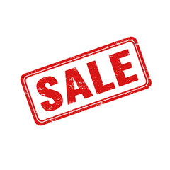 Sale red grunge rubber stamp isolated on transparent background, png image 