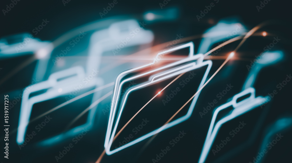 Poster digital data flow: conceptual depiction of digital files and documents seamlessly integrated into a 