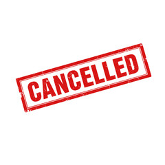 Cancelled red grunge rubber stamp isolated on transparent background, png image 