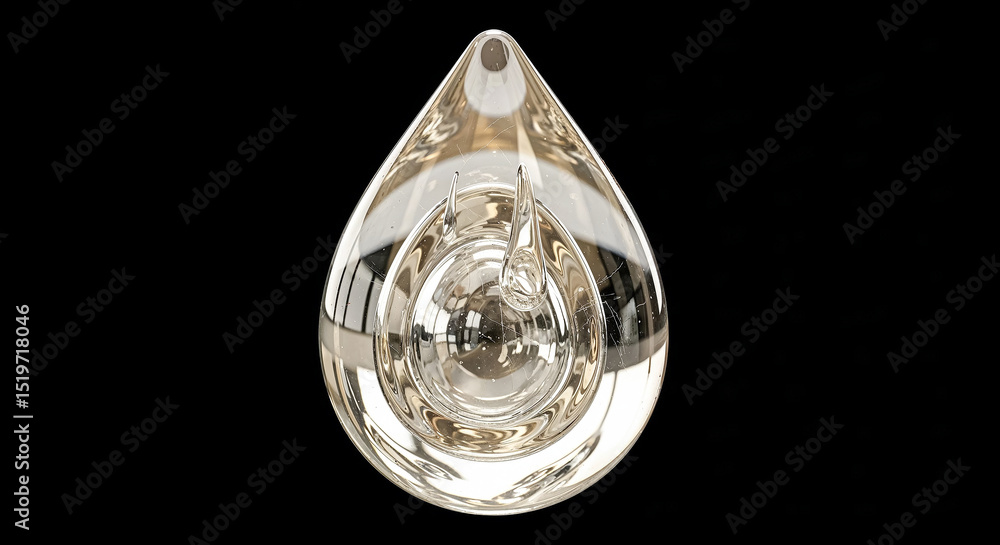 Poster glass drop with two spikes inside on a uniform black background