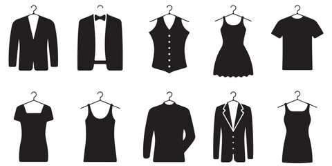 Collection of Black and White Clothing Icons, 