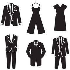 Collection of Black and White Clothing Icons, 