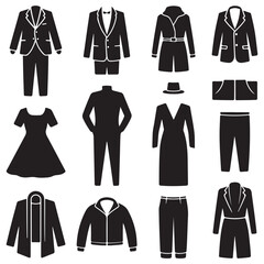 Collection of Black and White Clothing Icons, 