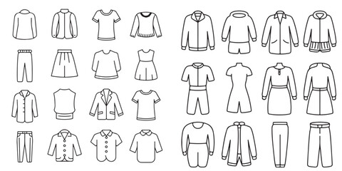 Collection of Black and White Clothing Icons, 