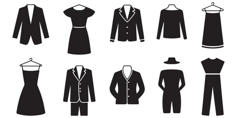 Collection of Black and White Clothing Icons, 