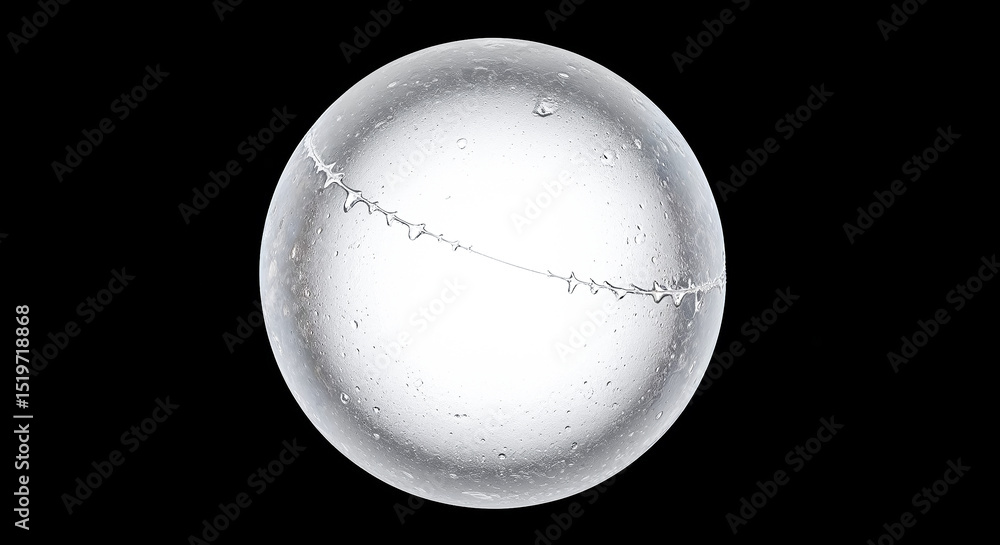 Poster transparent sphere rotating with liquid inside on black background