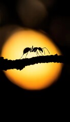 Fototapeta premium Silhouette of an ant on a branch at sunset (3)