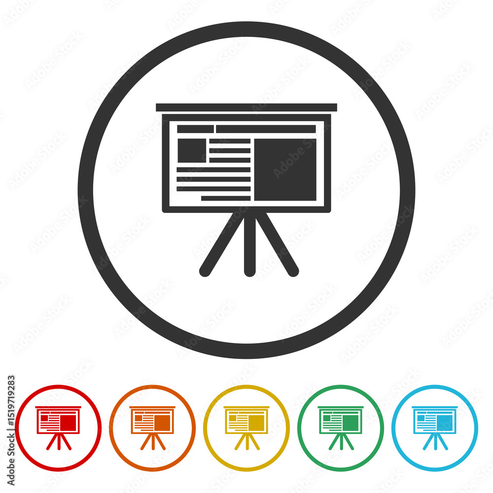 Poster presentation board icon. set icons in color circle buttons