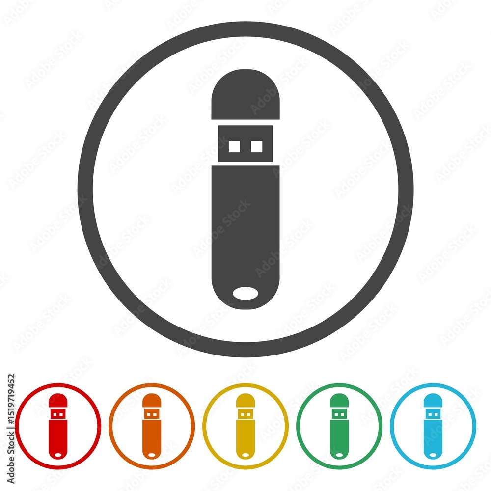 Poster usb memory icon. set icons in color circle buttons