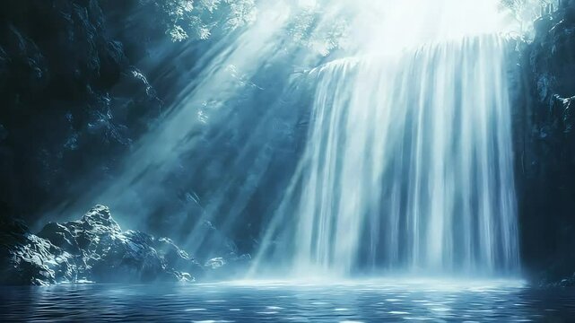 Cave waterfall scene