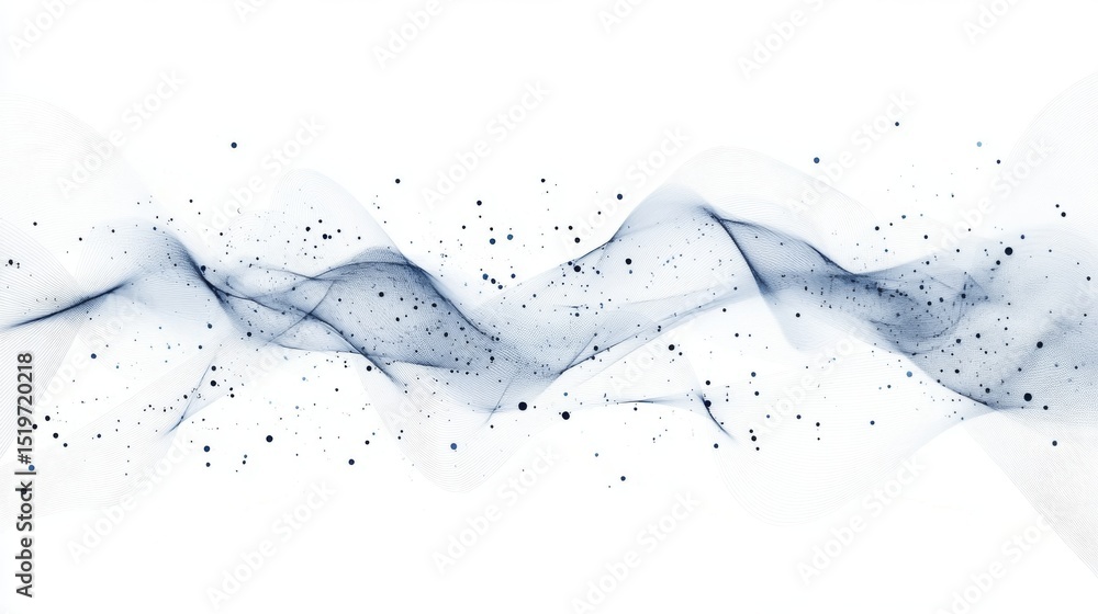 Poster abstract white background with dynamic flowing lines and digital mesh, representing futuristic techn