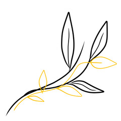 Minimalist black and yellow leaf line art, foliage illustration