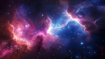 Stunning Nebula in Outer Space with Planets and Galaxy View