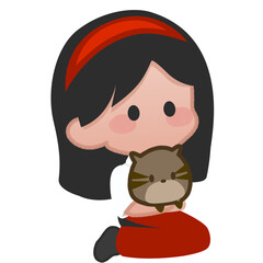 little girl with a cute cat