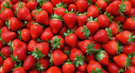 A large pile of fresh, red strawberries stacked together on a white surface, Generative AI.