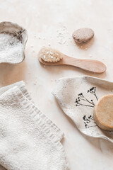 Handmade ceramic soap dish and incense holder with botanical imprint. Natural textures, eco design, and slow living aesthetics on neutral background. Plastic-free bathroom essentials