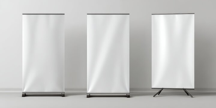 A stunning image of isolated white background customizable rollup standee banner mockup template. Perfect design presentation, outdoor indoor advertising, business commercial use.
