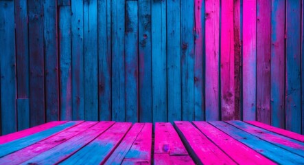 Vibrant Wood. A NeonLit Fusion of Blue and Pink on Rustic Wooden Textures.