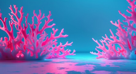 Vivid Coral Reefscape. A Neon Dream of Marine Life and Underwater Reflections