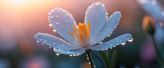 White Flower with Morning Dew. A Serene CloseUp of Floral Beauty in Nature.
