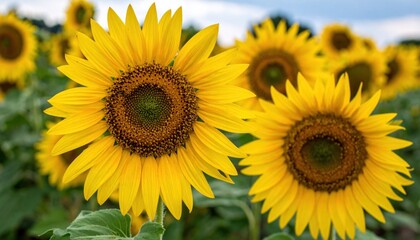 Naklejka premium Radiant sunflowers basking in summer's glow, a vibrant field of dreams
