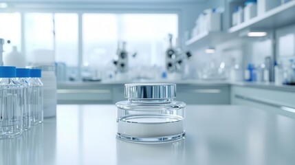 Product prototype rotating in air, surrounded by clean lab space