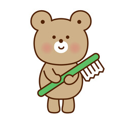 歯ブラシを持ったかわいいくまのイラスト