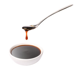 Oyster sauce in white bowl isolated	