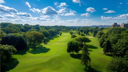 青空に広がるゴルフコースの眺望